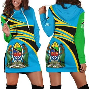 Новое Весенне-Осеннее Женское платье С капюшоном Одежда Африканского Региона - Tanzania Active Flag Hoodie Dress