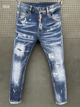 Продажи нового бренда высококачественного хлопка D068 для мужчин и женщин начнутся в 2023 году с синими джинсовыми брюками в стиле пэчворк и рваными джинсами