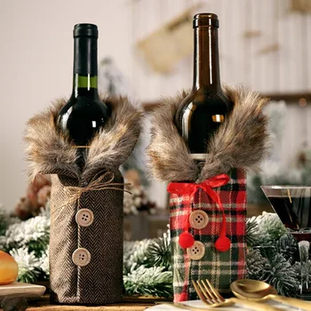 Набор для вина на Рождественский обеденный стол, юбка в плюшевую клетку, крышка для бутылки вина, украшение домашнего винного шкафа, прямая доставка, новинка
