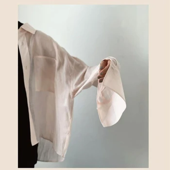 Kuzuwata Летняя офисная женская простая блузка в японском стиле, свободная однобортная рубашка с длинными рукавами, мягкие шикарные однотонные женские топы