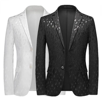 2023 Весенний Новый мужской пиджак Модный Тонкий блейзер Пальто Классический Черный жаккардовый костюм Terno Masculino Плюс размер мужской верхней одежды