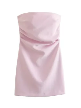 Лето 2023, новое французское роскошное плиссированное мини-платье без рукавов с однотонным вырезом, приталенный крой, открытая спина