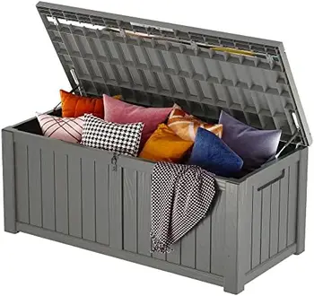 Вместительный ящик для хранения на открытом воздухе с замком для мебели для патио, подушек, садовых инструментов, принадлежностей для бассейна, водонепроницаемый и