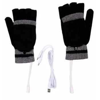 Перчатки с электрическим подогревом от USB, с двусторонним подогревом, трансформируемые перчатки без пальцев, варежки, Водонепроницаемые велосипедные лыжные перчатки