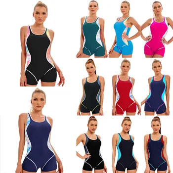 Сексуальные купальники с открытой спиной 2022 Летние женские консервативные спортивные купальники в цветовом блоке для пляжного фитнеса