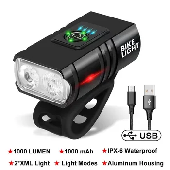Двойные велосипедные фары T6, зарядка через USB, уличные велосипедные лампы, электрический дисплей, красный фонарь, предупреждающее освещение, аксессуары для велосипедов