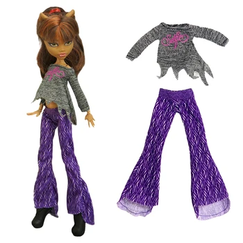 NK 1 Комплект, модный повседневный топ, фиолетовые штаны для куклы Монстер Хай, аксессуары для вечеринок, одежда своими руками, повседневная одежда, игрушка для девочки, подарок для ребенка