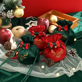 Рождественский Бархатный подарочный пакет, Конфеты, Яблоки, Сумка на шнурке, Рождественская Елка, Подвесное украшение, Новый год 2023, Рождество