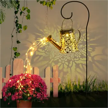 Солнечные фонари, декоративная садовая лейка, подвесной чайник, фонарь, Ретро Водонепроницаемый Медный Солнечный блеск
