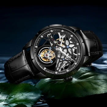 Оригинальные мужские механические часы SEAKOSS Skeleton Tourbillon Sapphire с ручным заводом, светящиеся часы, мужские водонепроницаемые часы