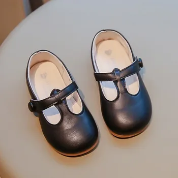 Новая детская кожаная обувь с Т-образным ремешком для малышей, детская обувь на плоской подошве, обувь принцессы для девочек, модельные туфли для мальчиков, базовые кроссовки, весна-осень 344L