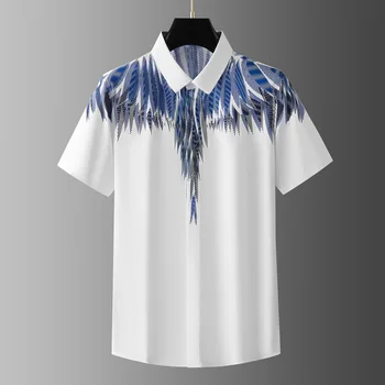 Роскошная рубашка с принтом Крыла, мужские Летние Повседневные деловые рубашки с коротким рукавом, блузка для смокинга для светской вечеринки, уличная одежда Camisa Masculina
