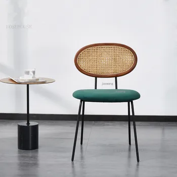 Обеденный стул из скандинавского ротанга, Домашний кухонный стул с креативной спинкой, Дизайнерские обеденные стулья для ресторана в стиле ретро TG B