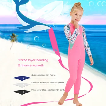 Детский водолазный костюм для девочек и мальчиков из неопрена 2,5 мм, пляжная одежда, купальный костюм с длинным рукавом, сохраняющий тепло, молния сзади для малышей, молодежи, детей подросткового возраста