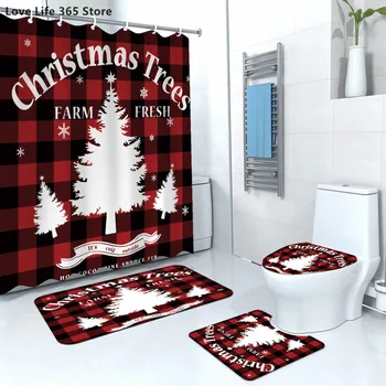 Рождественские елки, Санта-Клаус, 3D-печать, занавеска для душа, полиэстер, водонепроницаемый коврик, туалетный набор, банные принадлежности, защита от плесени