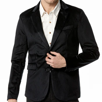 Мужской бархатный блейзер, тонкий велюровый пиджак с лацканами, деловые куртки на двух пуговицах, мужская одежда для свадьбы, выпускного вечера, ужина